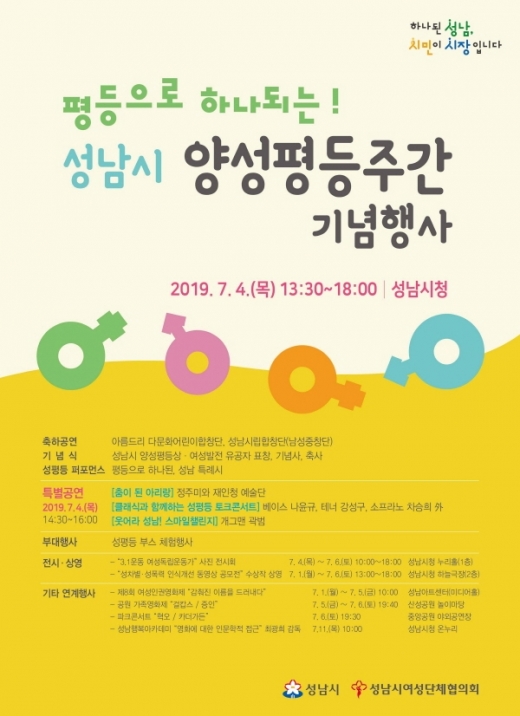 성남시, ‘평등으로 하나 되는!’ 양성평등주간 행사 홍보 포스터. / 자료제공=성남시