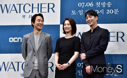 배우 한석규, 김현주, 서강준이 2일 서울 논현동 임피리 얼팰리스 서울에서 열린 OCN 새 토일 드라마 'WATCHER(극본 한상운, 연출 안길호)' 제작발표회에 참석했다. /사진=임한별 기자