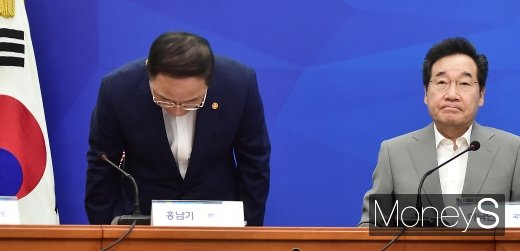 [머니S포토] 고위 당정청 협의 참석한 홍남기 부총리