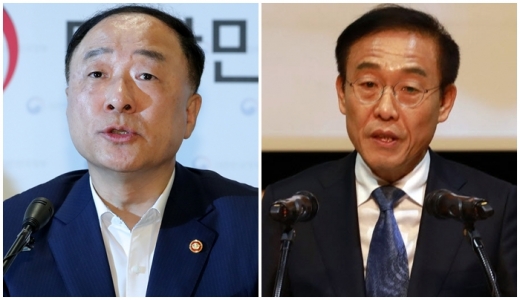 홍남기 경제부총리(왼쪽)와 김기남 삼성전자 부회장. /사진=뉴스1