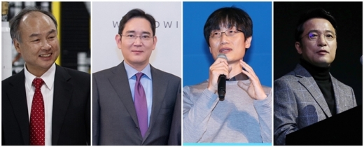 왼쪽부터 손정의 소프트뱅크그룹 회장, 이재용 삼성전자 부회장, 이해진 네이버 글로벌투자책임(GIO), 김택진 엔씨소프트 대표. /사진=뉴스1, 뉴시스