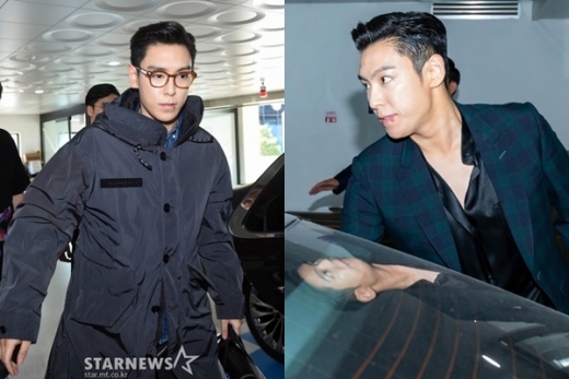 탑 출근길(왼쪽), 퇴근길 패션. /사진=스타뉴스