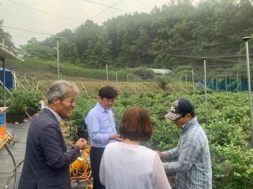 고동호 본부장(왼쪽 첫번째)이 울주군 블루베리 농장을 방문했다./사진제공=농수산식품유통공사 