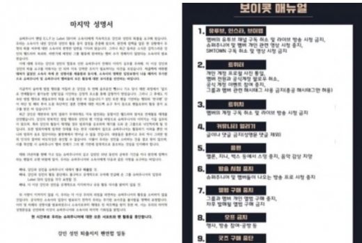 강인 퇴출요구 성명서와 보이콧 매뉴얼. /사진=트위터 캡처