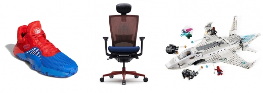 왼쪽부터 아디다스 ‘D.O.N. 제1막’ 농구화, 시디즈 ‘마블 얼티밋 컬렉션’, 레고 ‘스파이더맨 스타크 제트와 드론 공격’/사진=각사 제공