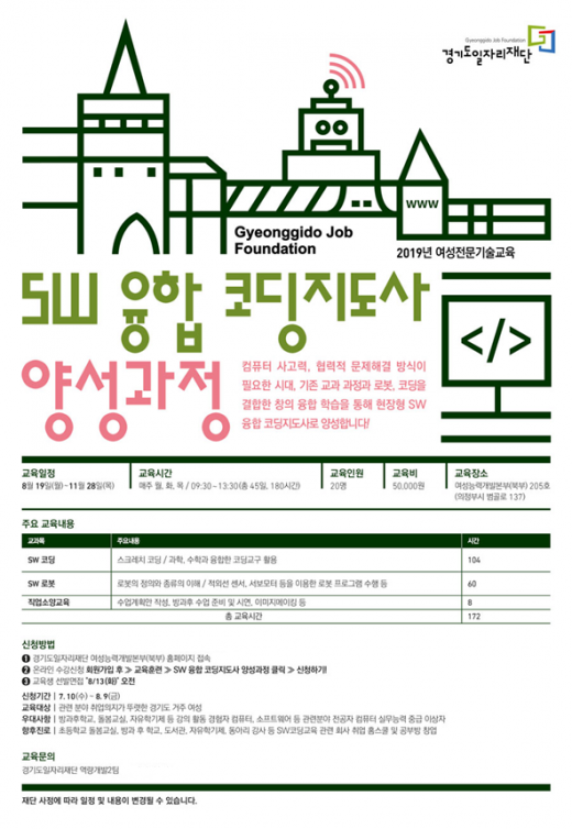 ‘SW융합코딩강사’ 교육생 모집 포스터. / 자료제공=경기북부청