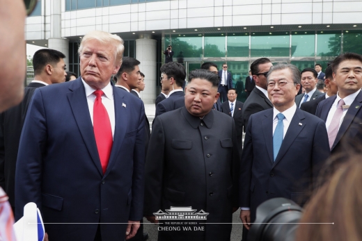 도널드 트럼프 미국 대통령, 김정은 북한 국무위원장, 문재인 대통령(왼쪽부터). /사진=청와대 제공    