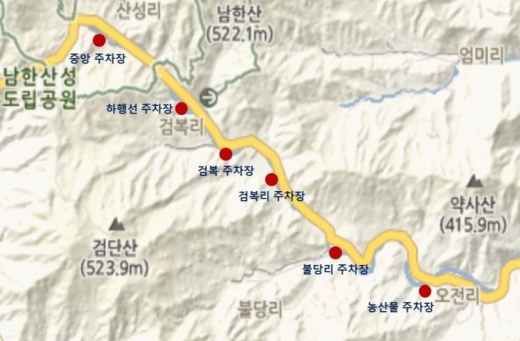 남한산성 도립공원 일대 무료주차장 6곳 순환 ‘무료 셔틀버스’ 운행도. / 자료제공=경기도 남한산성세계유산센터