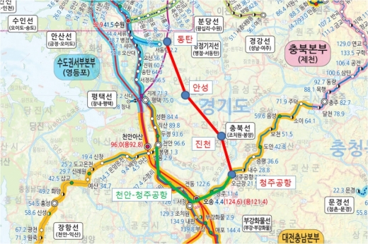 동탄~안성~청주공항 철도노선도. / 자료제공=안성시