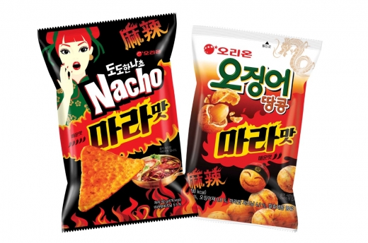 오리온 ‘오징어땅콩 마라맛’, ‘도도한나쵸 마라맛’ 제품 이미지. /사진=오리온 제공