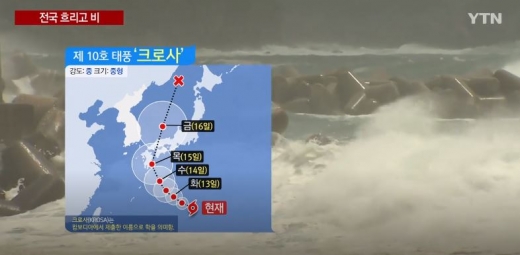 태풍 크로사. 태풍경로./사진=YTN 방송캡처