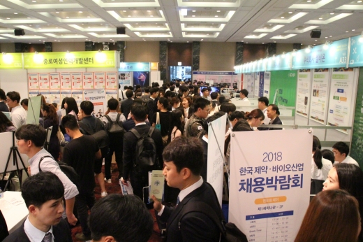 지난해 9월7일 서울 여의도 중소기업중앙회에서 열린 한국 제약바이오산업 채용박람회에 구직자들이 부스를 둘러보고 있다. /사진=제약바이오협회