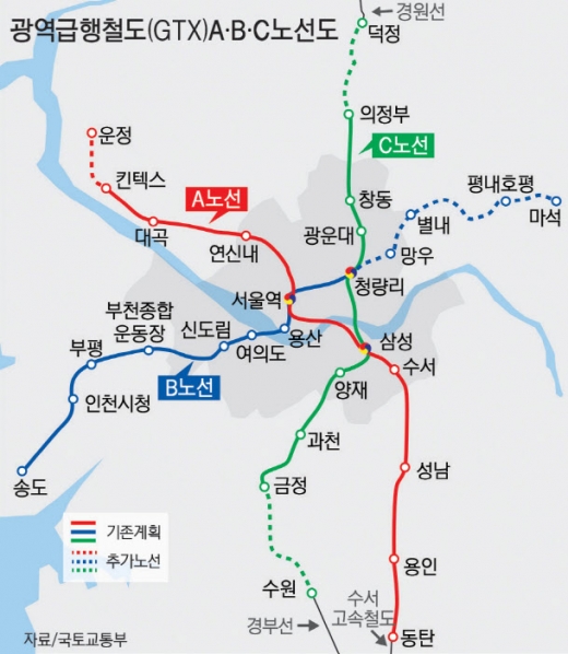수도권광역급행철도(GTX) 노선도. / 자료제공=국토부