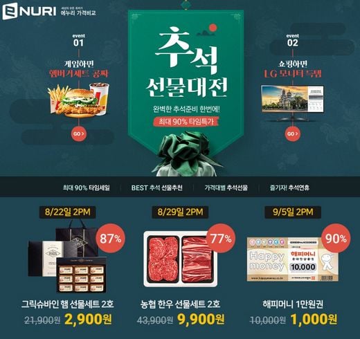 에누리가격비교, ‘추석 선물대전’ 추첨선물증정 이벤트