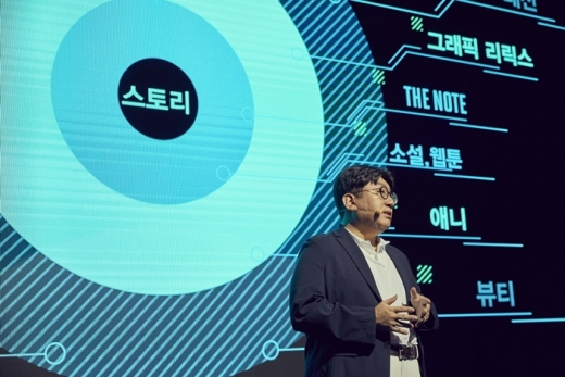 방시혁 빅히트엔터테인먼트 대표가 공동체와 함께하는 빅히트 회사설명회에서 콘텐츠 개발 현황을 발표하고 있다. /사진=뉴시스, 빅히트엔터테인먼트