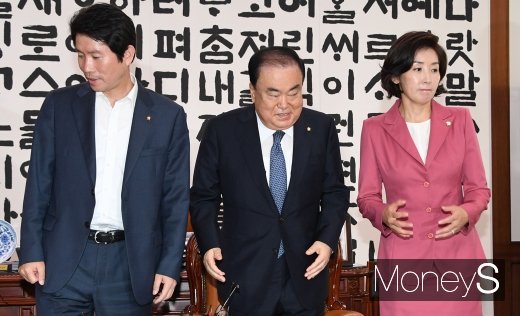 [머니S포토] 조국 청문회 사실상 무산, 불편한 여야 원내대표 회동