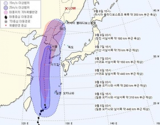 13호 태풍 링링 경로. /사진=기상청 제공    
