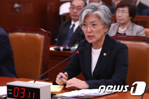 강경화 외교부 장관이 16일 오전 서울 여의도 국회에서 열린 외교통일위원회 전체회의에서 의원들의 질의에 답하고 있다. /사진=뉴스1