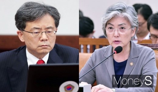 김현종 국가안보실 2차장(왼쪽)과 강경화 외교부 장관. /사진=임한별 기자