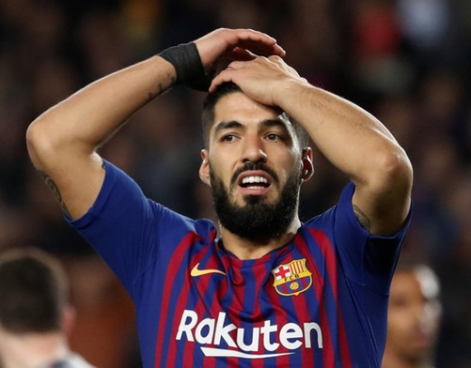 약 4년 동안 UEFA 챔피언스리그 원정 경기에서 득점이 없는 FC 바르셀로나의 공격수 루이스 수아레스. /사진=로이터
