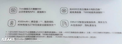 화웨이 메이트30 상세 사양. /사진=슬래시릭스