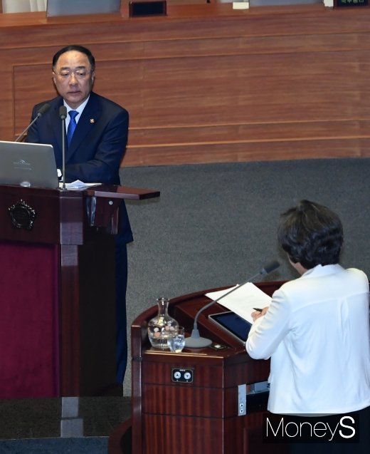 [머니S포토] 국회에 선 홍남기 경제부총리 겸 기획재정부 장관