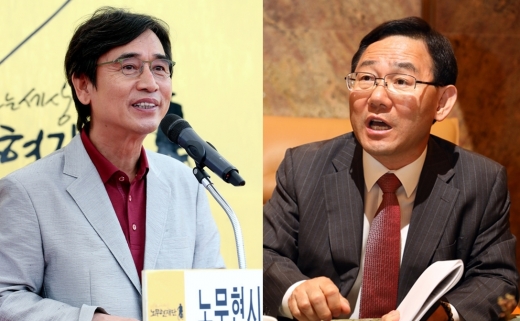 유시민 노무현재단 이사장(왼쪽)과 주호영 자유한국당 의원. /사진=뉴스1