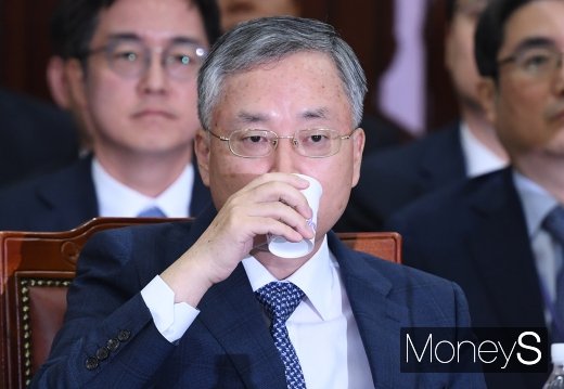 [머니S포토] 국정감사에서 물 마시는 김영대 서울고검장