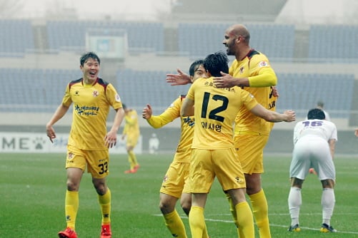 지난 4월7일 5라운드 안양전 펠리페 득점 세리머니/사진제공=광주FC