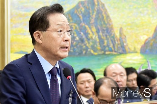 [머니S포토] 정무위 국감 출석한 윤대희 신보 이사장