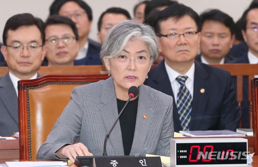 강경화 외교부 장관이 21일 열린 외교통일위원회 종합국정감사에서 응답하는 모습. /사진=뉴시스     
