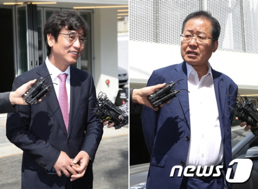 유시민 노무현재단 이사장(왼쪽)과 홍준표 전 자유한국당 대표. /사진=뉴스1