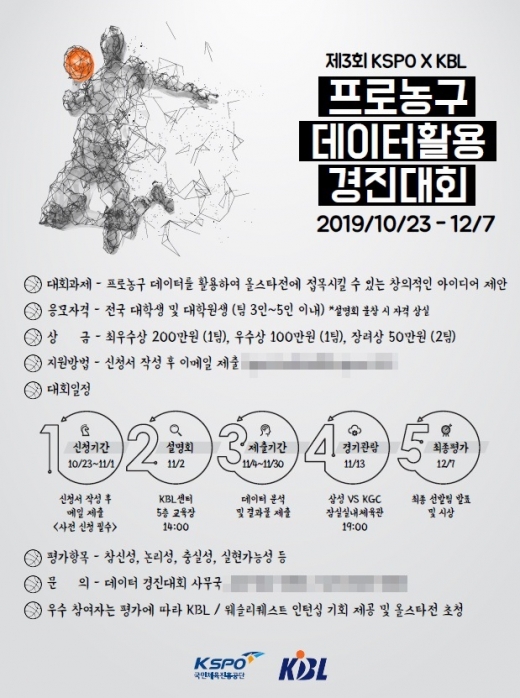 프로농구 데이터 활영 경진대회 포스터. /사진제공=국민체육진흥공단
