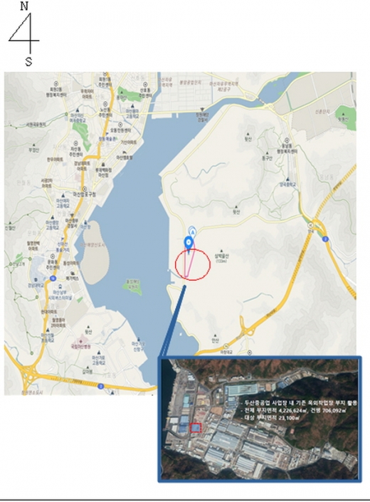 ‘창원시 수소 액화 사업’ 대상지 위치도. 창원시 성산구 귀곡동 558 (두산중공업 내 부지)/ 사진=경남도 제공