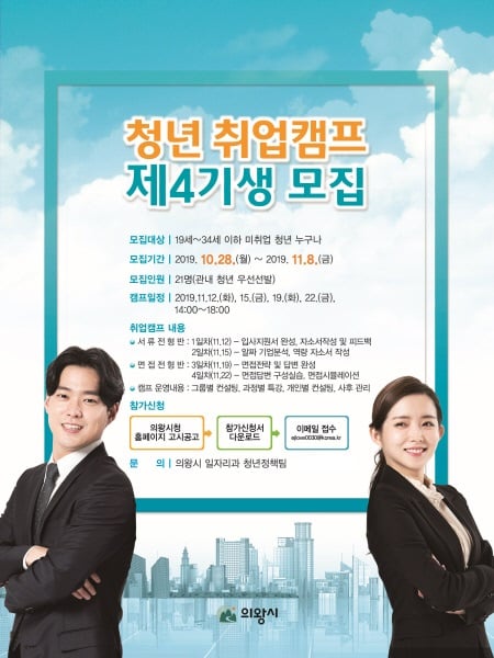 의왕시, 내달 8일까지 청년 취업캠프 제4기생 모집 포스터. / 자료제공=의왕시
