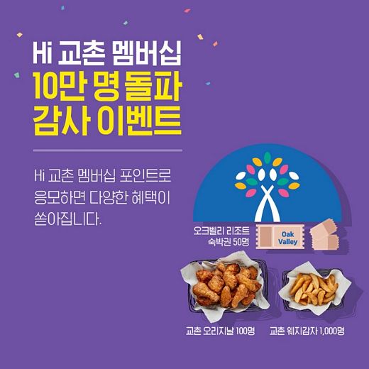 교촌치킨, Hi 교촌 멤버십 10만명 돌파 감사 이벤트 함께해요