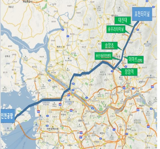 포천-인천공항 공항버스 7600번 노선도. / 사진제공=포천시