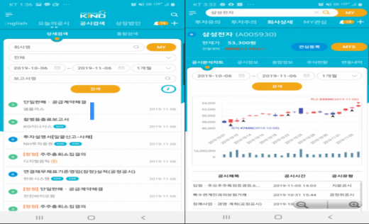 한국거래소가 개발한 모바일 공시시스템 'mKIND' 이용 화면/사진=한국거래소