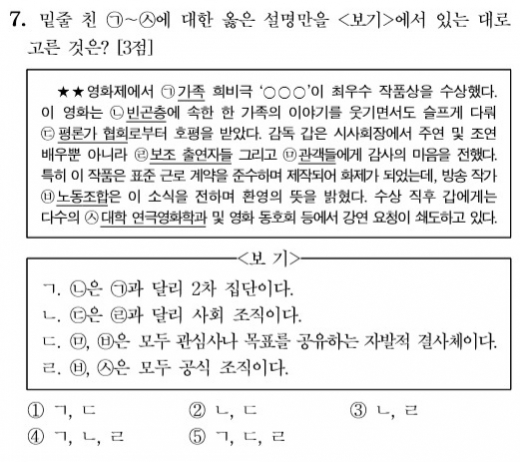 2020학년도 대학수학능력시험 사회탐구영역 사회·문화 과목 7번 문항. /사진=뉴스1