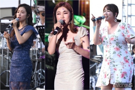 '미스트롯' 출신 트로트 가수 홍자, 송가인, 정미애(왼쪽부터). /사진=장동규 기자