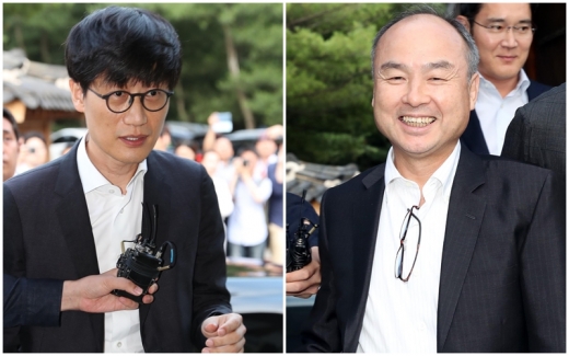 이해진 네이버 창업자 겸 글로벌투자책임(GIO)와 손정의 소프트뱅크 회장. /사진=뉴스1