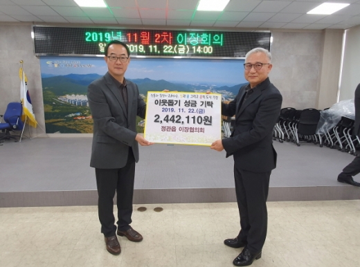 김용삼 정관읍이장협의회장(오른쪽), 권영진 정관읍 총무과장(왼쪽)/사진=곽일주 기자