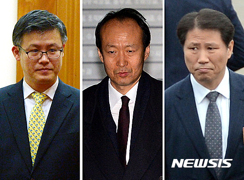 박근혜 대통령 최측근으로 활동해 문고리 3인방으로 불리던 정호성, 이재만, 안봉근 전 청와대 비서관(왼쪽부터). /사진=뉴시스  