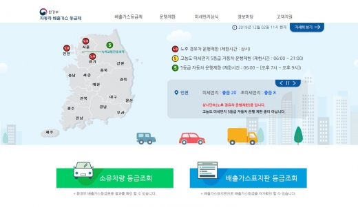 자동차 배출가스 등급조회. /사진=환경부 홈페이지 캡처   