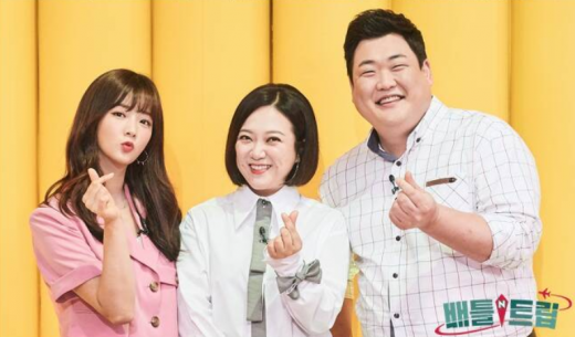6일 처음으로 금요일에 방송되는 KBS 2TV 예능프로그램 '배틀트립'의 진행자인 가수 윤보미, 개그우먼 김숙, 개그맨 김준현(왼쪽부터). /사진=KBS 제공