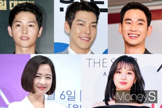사진은 송중기, 김우빈, 김수현, 김지원, 박보영(위쪽부터 시계방향). /사진=머니S DB
