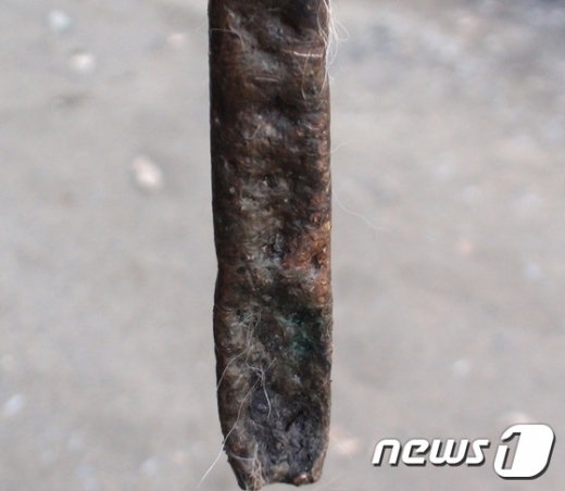 전기도살에 사용된 쇠꼬챙이에 남은 개들의 이빨자국. /사진=뉴스1(카라 제공)   