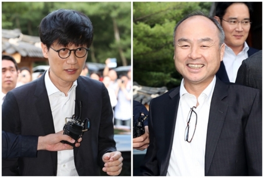 이해진 네이버 창업자겸 글로벌투자책임(GIO)과 손정의 소프트뱅크그룹 회장(오른쪽). /사진=뉴스1