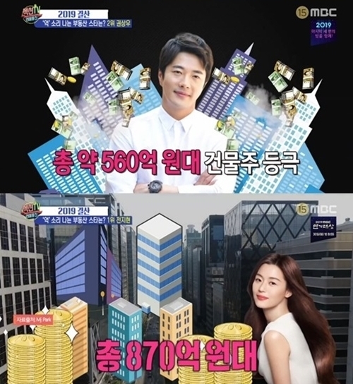 전지현 연예계 부동산 투자 귀재 1위 등극 내용. /사진=MBC 섹션TV 연예통신 방송 캡처    