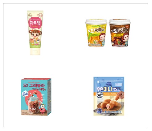 (좌상단부터 시계방향)복음자리 ‘자두잼’, 아이배냇 ‘꼬마떡볶이’, 롯데푸드 ‘라퀴진 우유미니핫도그’, 오리온 마켓오 네이처 ‘오!그래놀라 딸기’. /사진=각사 